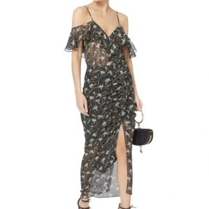 Veronica Beard Silk & Sheer Floral Marilyn Dress Black & Silver Glitter  Size 8